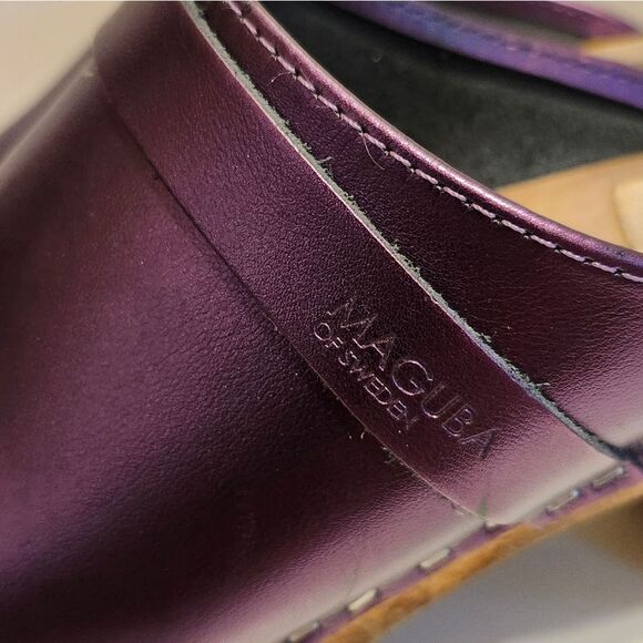 Maguba of Sweden Metallic Purple Leather Wooden Heel Clogs Size 9/40 Ret.$189 - Picture 10 of 12